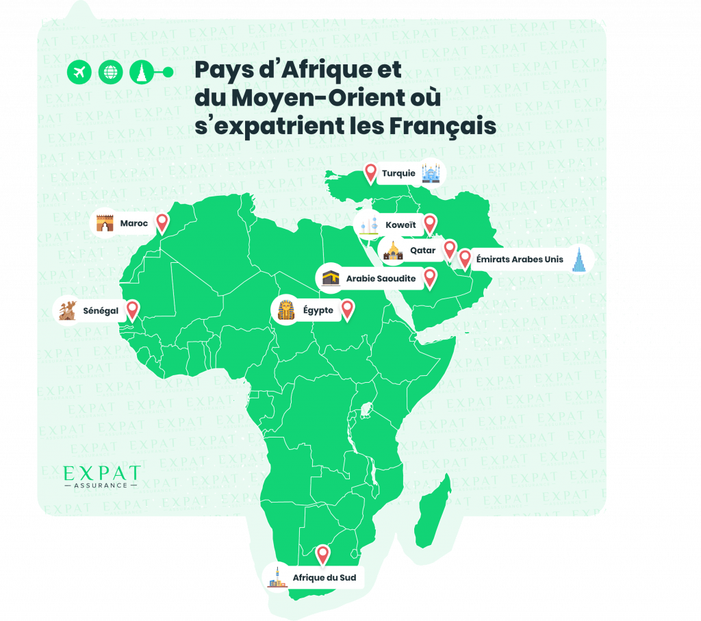 Pays d'Afrique et du Moyen-Orient où s'expatrient les Français